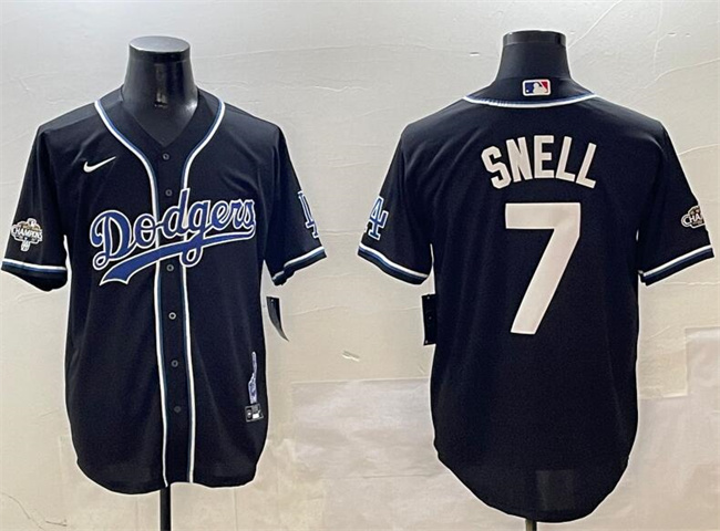 Men's Los Angeles Dodgers #7 Blake Snell Black 2024 World Series Champions Cool Base Stitched Baseball Jersey Men's Los Angeles Dodgers #7 Blake Snell Black 2024 World Series Champions Cool Base Stitched Baseball Jersey